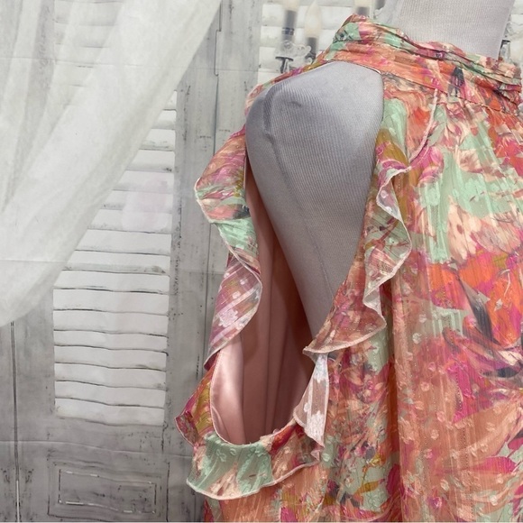 Alex Marie Plus Sz 24W Pink Teal Floral Halter Sleeveless Asymmetric Hem Easter - Picture 10 of 16